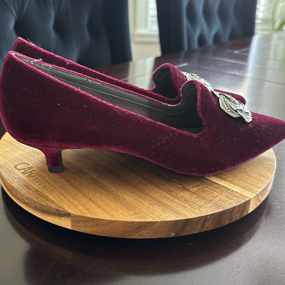 Burgundy velvet kitten heels - Picture 3 of 8